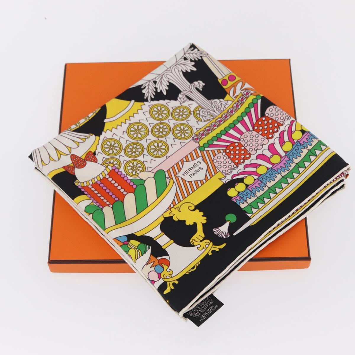 HERMES Carre 90 Scarf ""La Patisserie Francaise"" Silk Black Auth 168044SAM