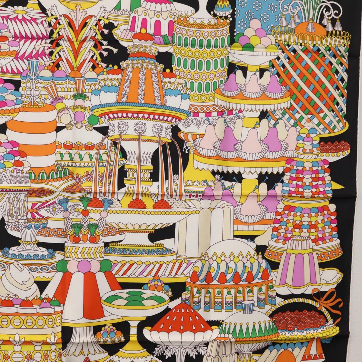 HERMES Carre 90 Scarf ""La Patisserie Francaise"" Silk Black Auth 168044SAM