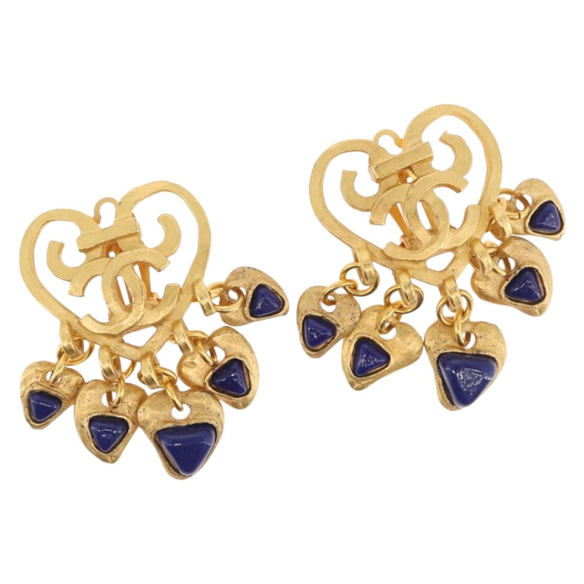CHANEL Heart COCO Mark Earring metal Gold Tone CC Auth 168046V