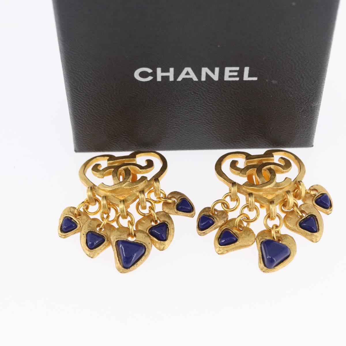 CHANEL Heart COCO Mark Earring metal Gold Tone CC Auth 168046V