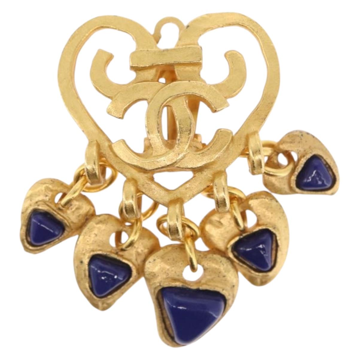 CHANEL Heart COCO Mark Earring metal Gold Tone CC Auth 168046V