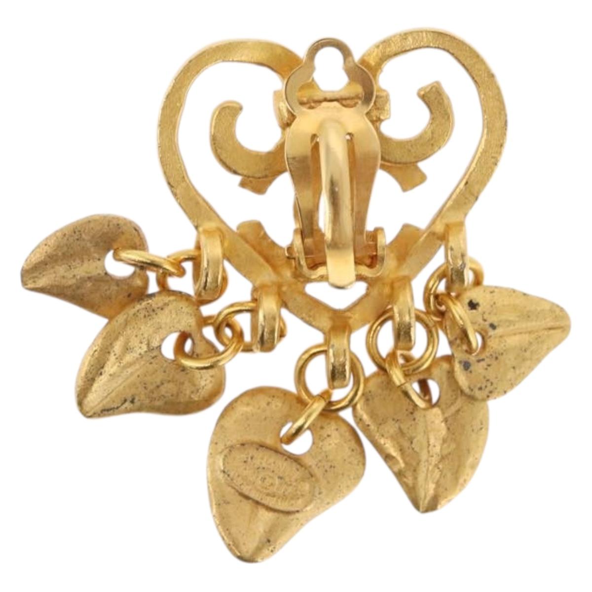 CHANEL Heart COCO Mark Earring metal Gold Tone CC Auth 168046V