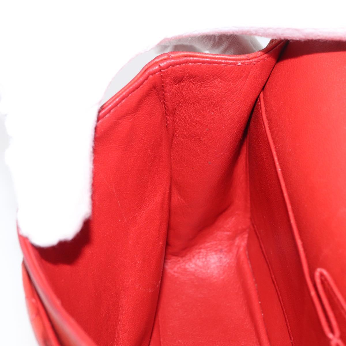 CHANEL Matelasse 25 Double Flap Chain Bag Lamb Skin Red Silver CC Auth 168059