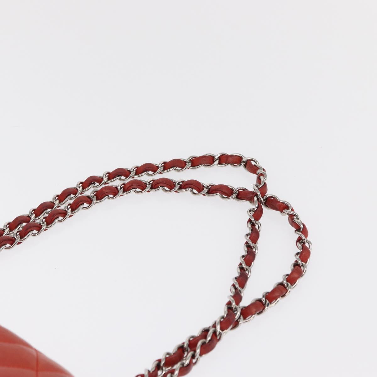 CHANEL Matelasse 25 Double Flap Chain Bag Lamb Skin Red Silver CC Auth 168059