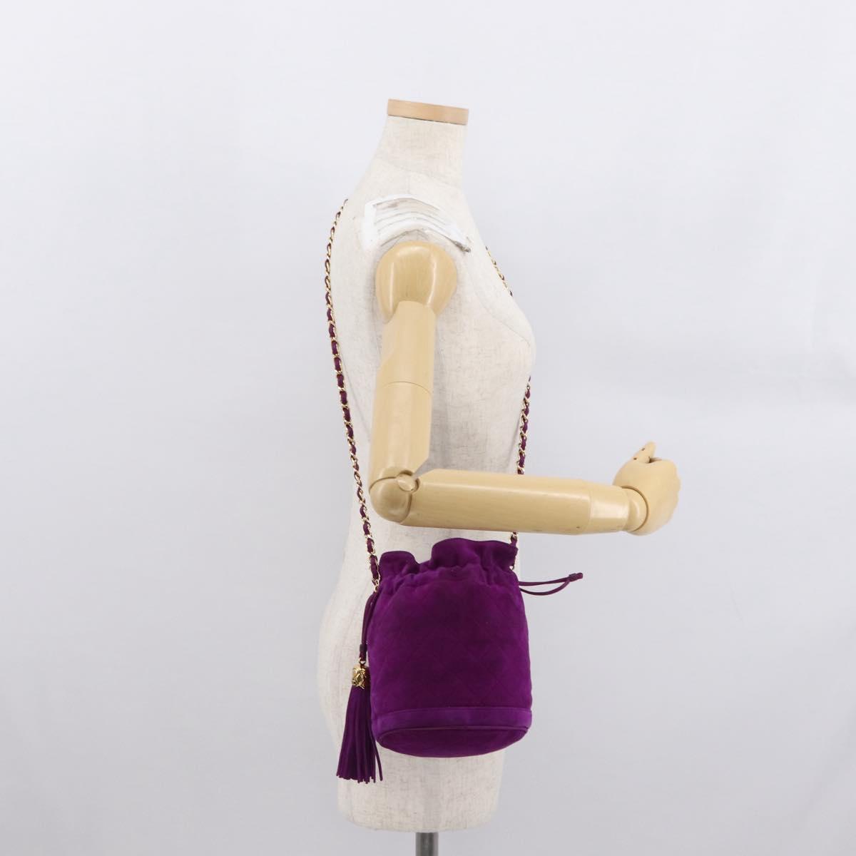 CHANEL Matelasse Chain Shoulder Bag Suede Purple Gold CC Auth 168060