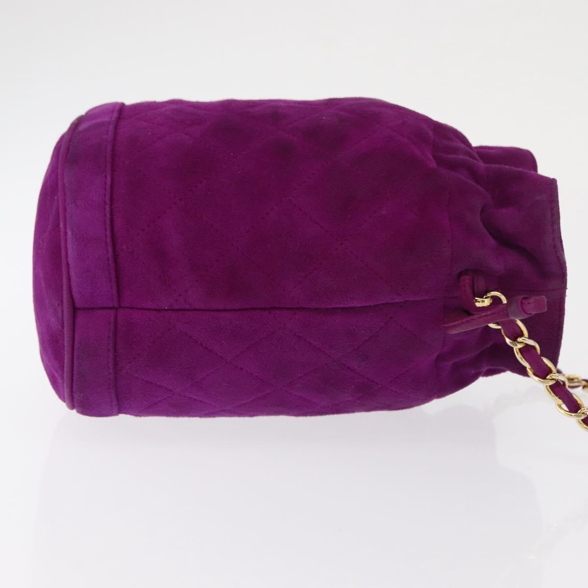 CHANEL Matelasse Chain Shoulder Bag Suede Purple Gold CC Auth 168060