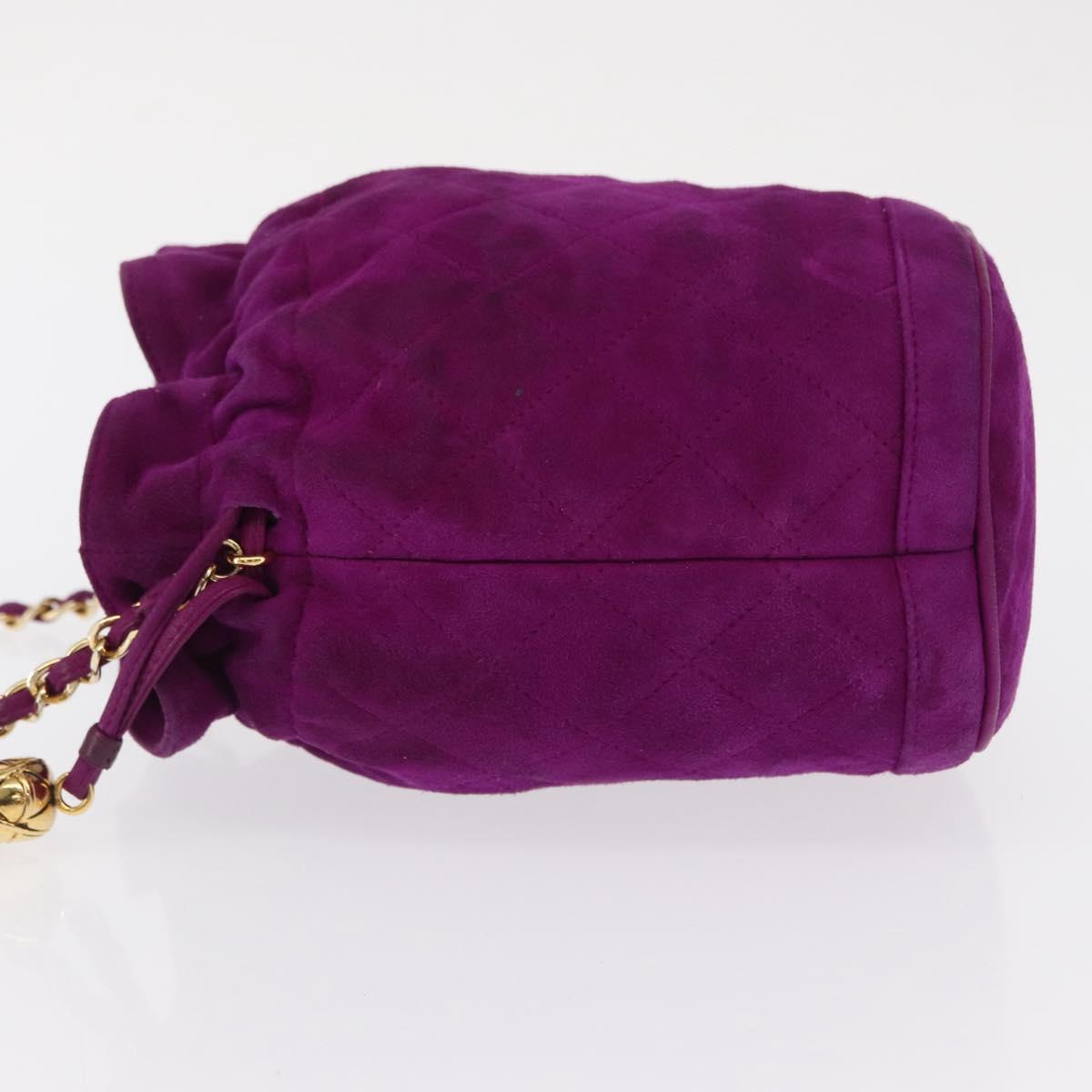 CHANEL Matelasse Chain Shoulder Bag Suede Purple Gold CC Auth 168060