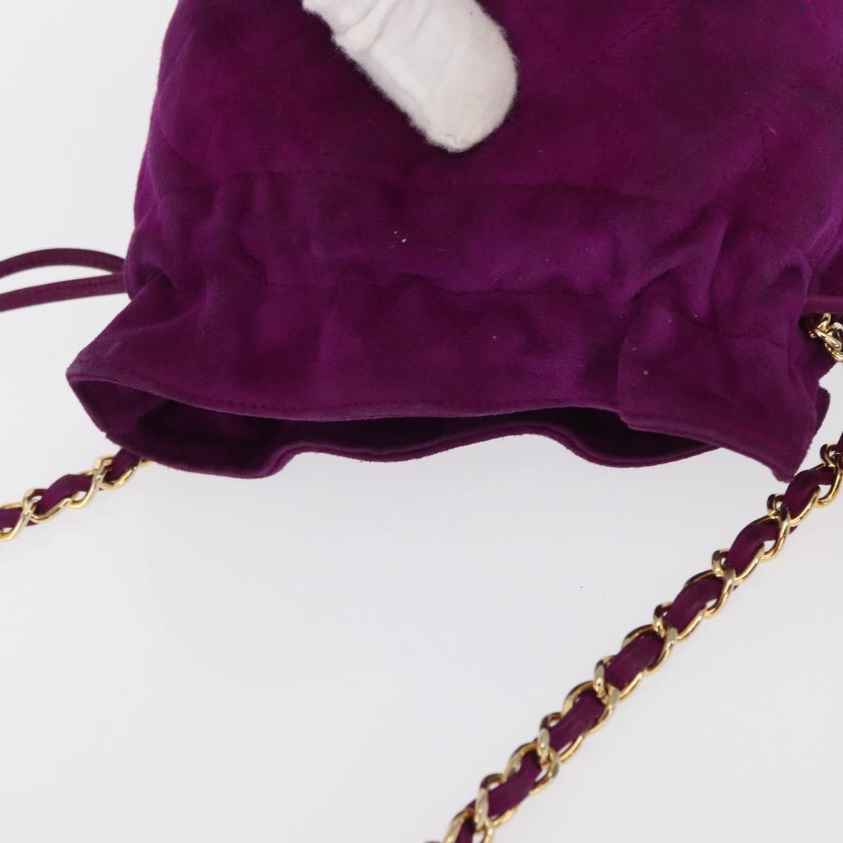 CHANEL Matelasse Chain Shoulder Bag Suede Purple Gold CC Auth 168060