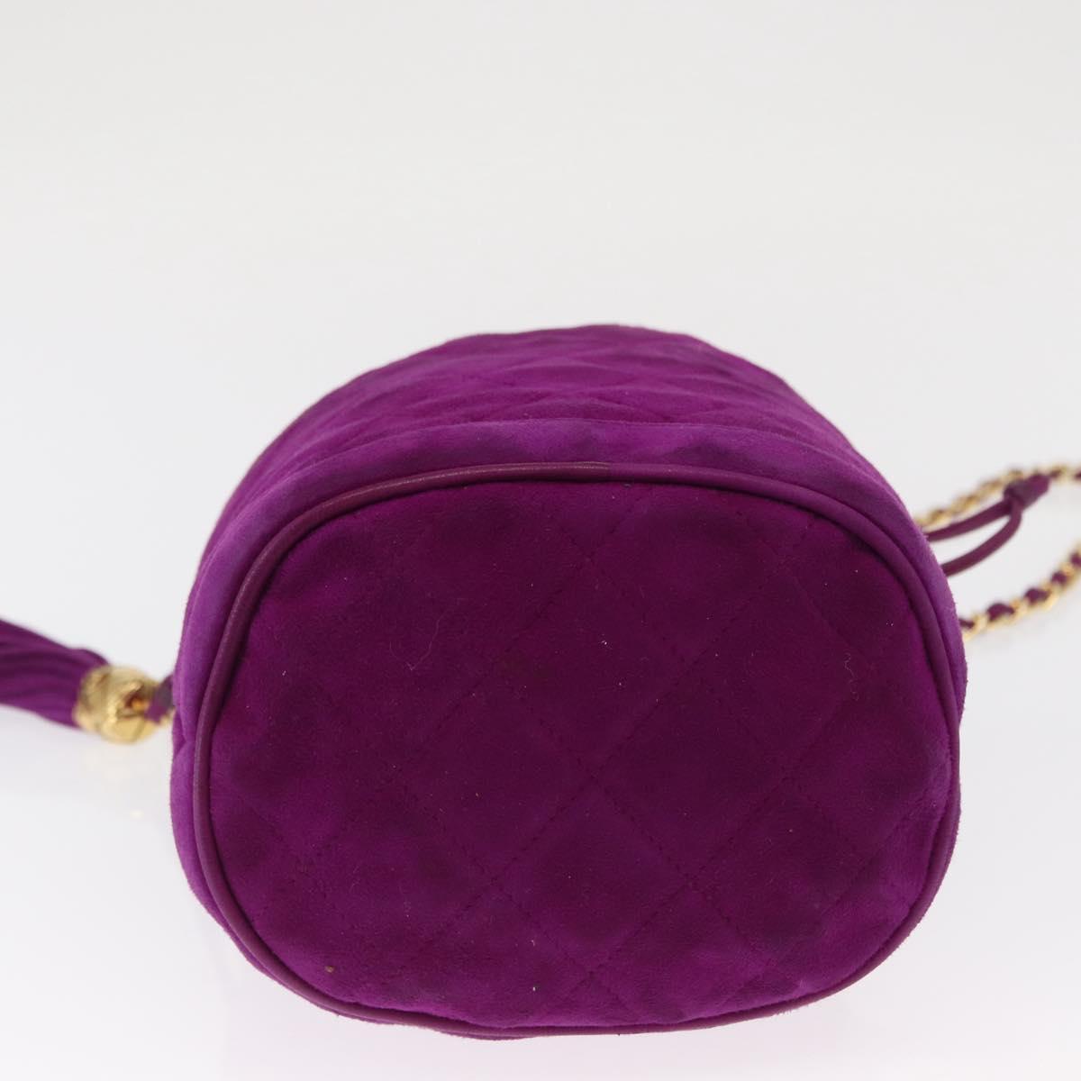 CHANEL Matelasse Chain Shoulder Bag Suede Purple Gold CC Auth 168060