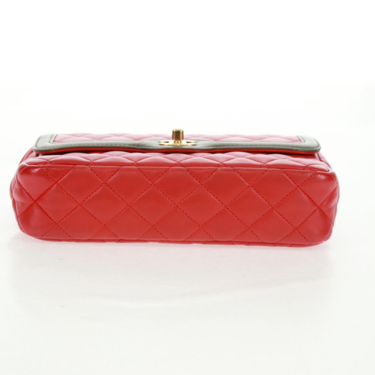 CHANEL Chain Matelasse 23 Shoulder Bag Lamb Skin Red Gold CC Auth 168061V
