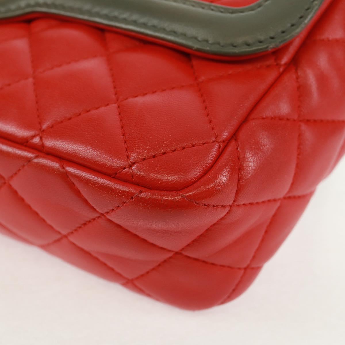 CHANEL Chain Matelasse 23 Shoulder Bag Lamb Skin Red Gold CC Auth 168061V