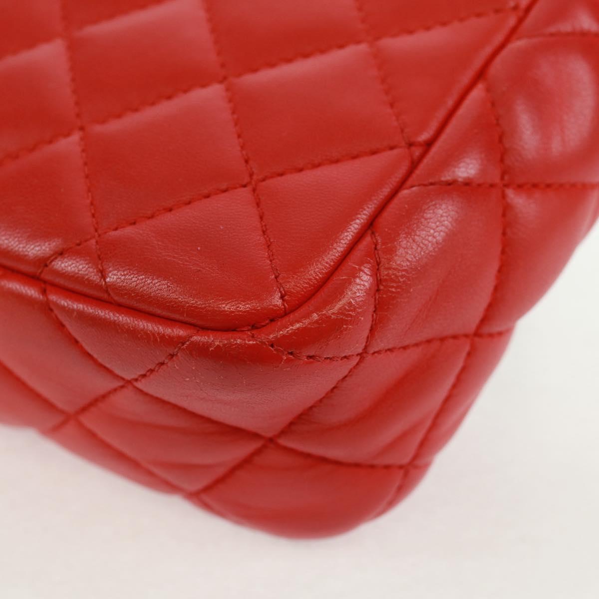 CHANEL Chain Matelasse 23 Shoulder Bag Lamb Skin Red Gold CC Auth 168061V