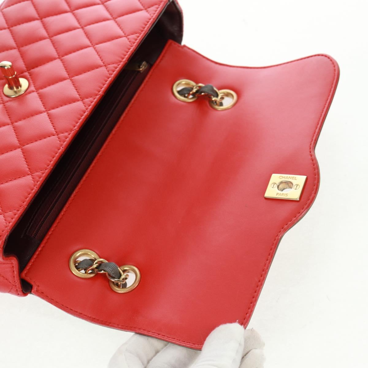 CHANEL Chain Matelasse 23 Shoulder Bag Lamb Skin Red Gold CC Auth 168061V