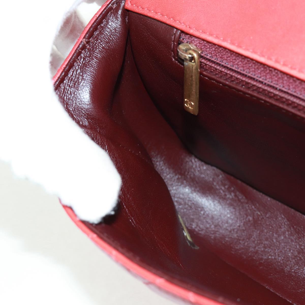 CHANEL Chain Matelasse 23 Shoulder Bag Lamb Skin Red Gold CC Auth 168061V