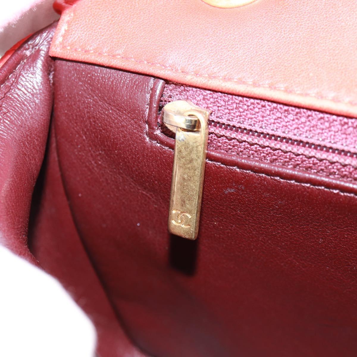 CHANEL Chain Matelasse 23 Shoulder Bag Lamb Skin Red Gold CC Auth 168061V