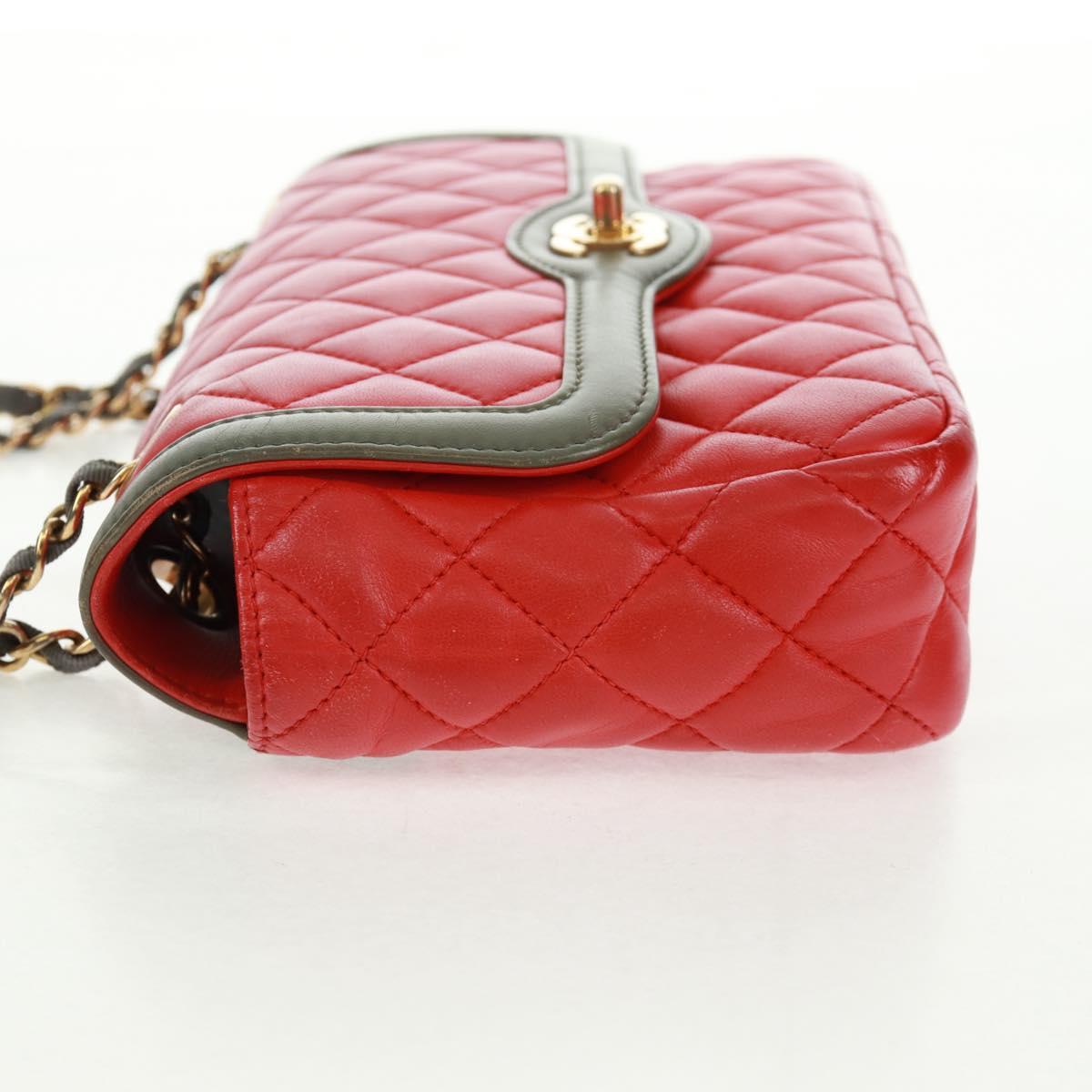 CHANEL Chain Matelasse 23 Shoulder Bag Lamb Skin Red Gold CC Auth 168061V