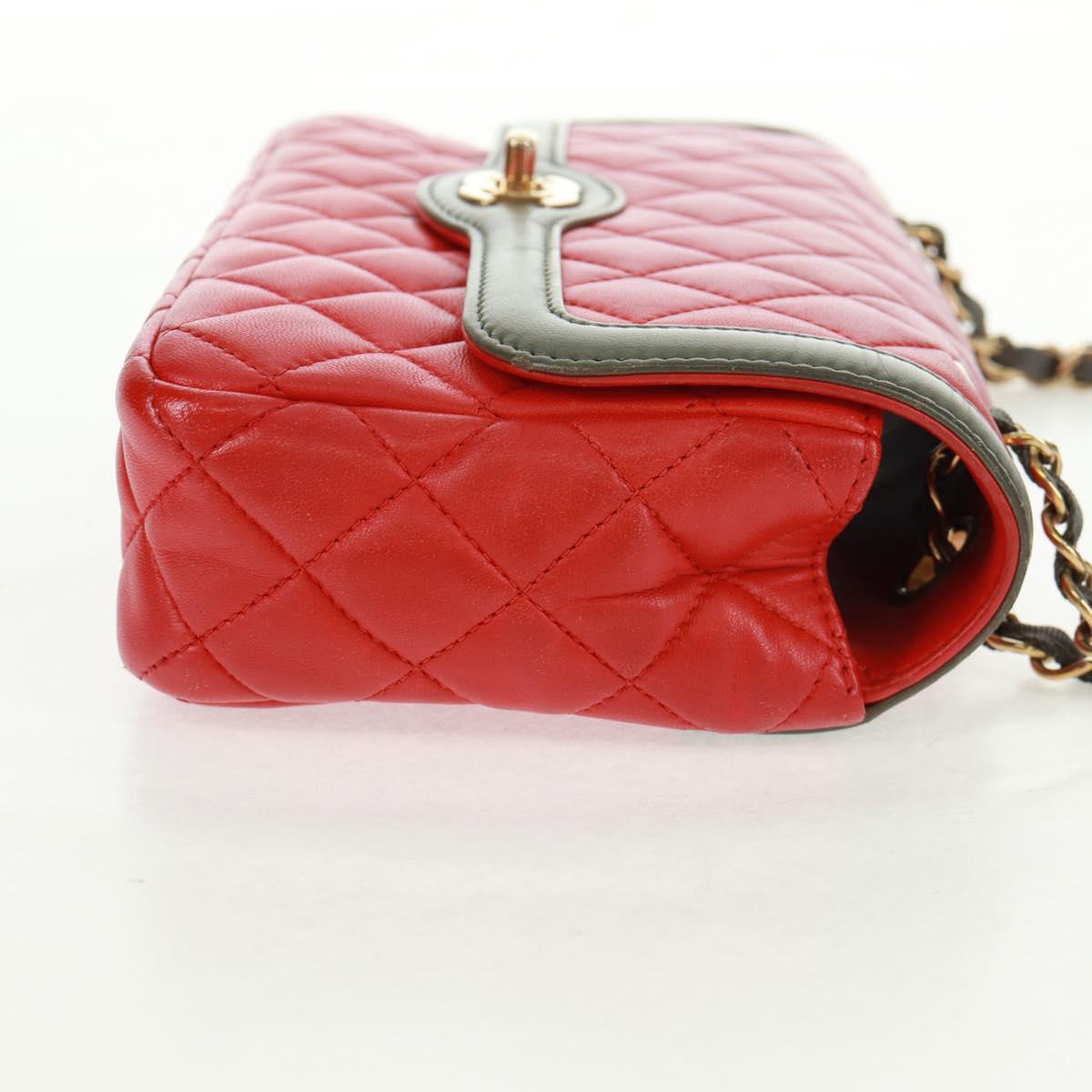 CHANEL Chain Matelasse 23 Shoulder Bag Lamb Skin Red Gold CC Auth 168061V