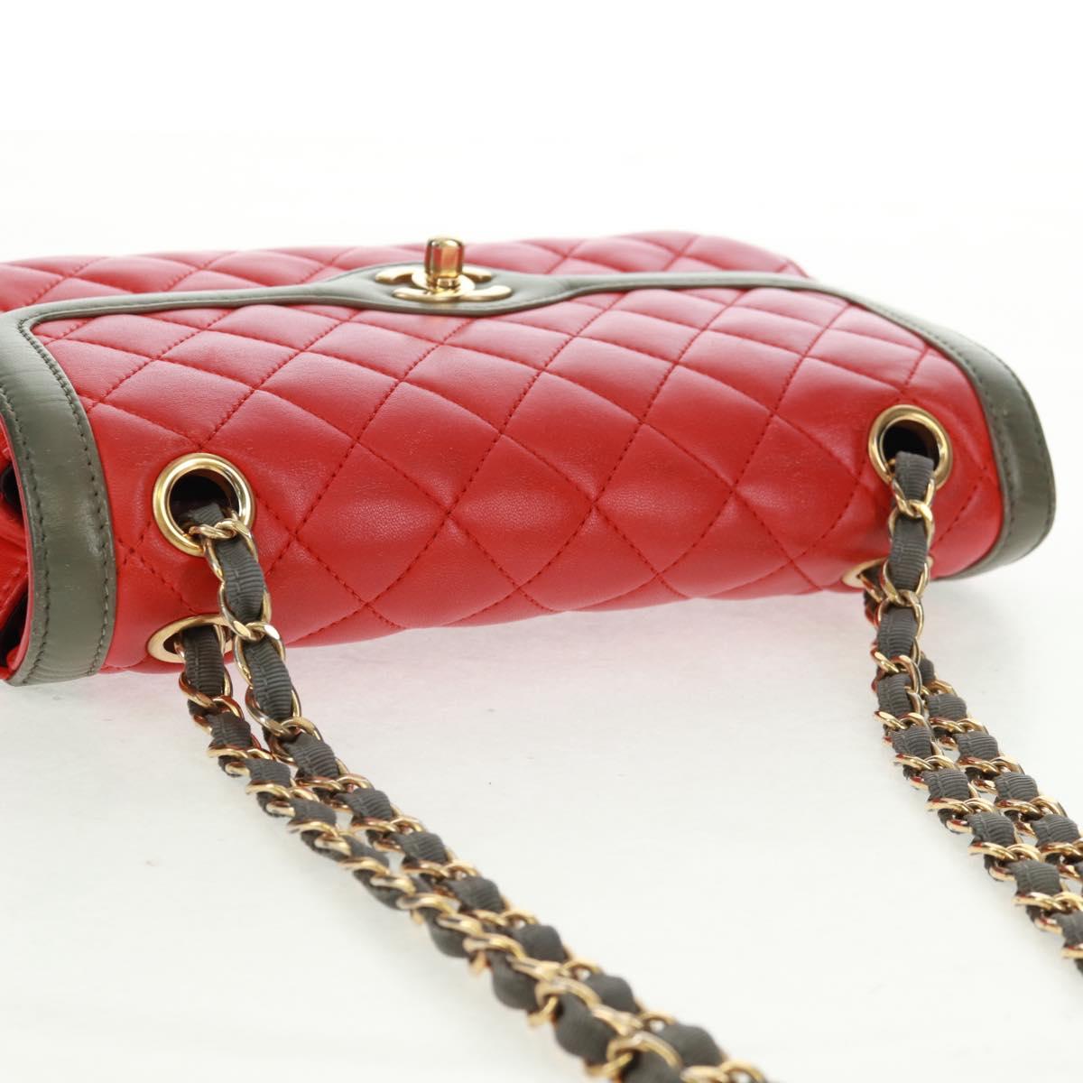 CHANEL Chain Matelasse 23 Shoulder Bag Lamb Skin Red Gold CC Auth 168061V