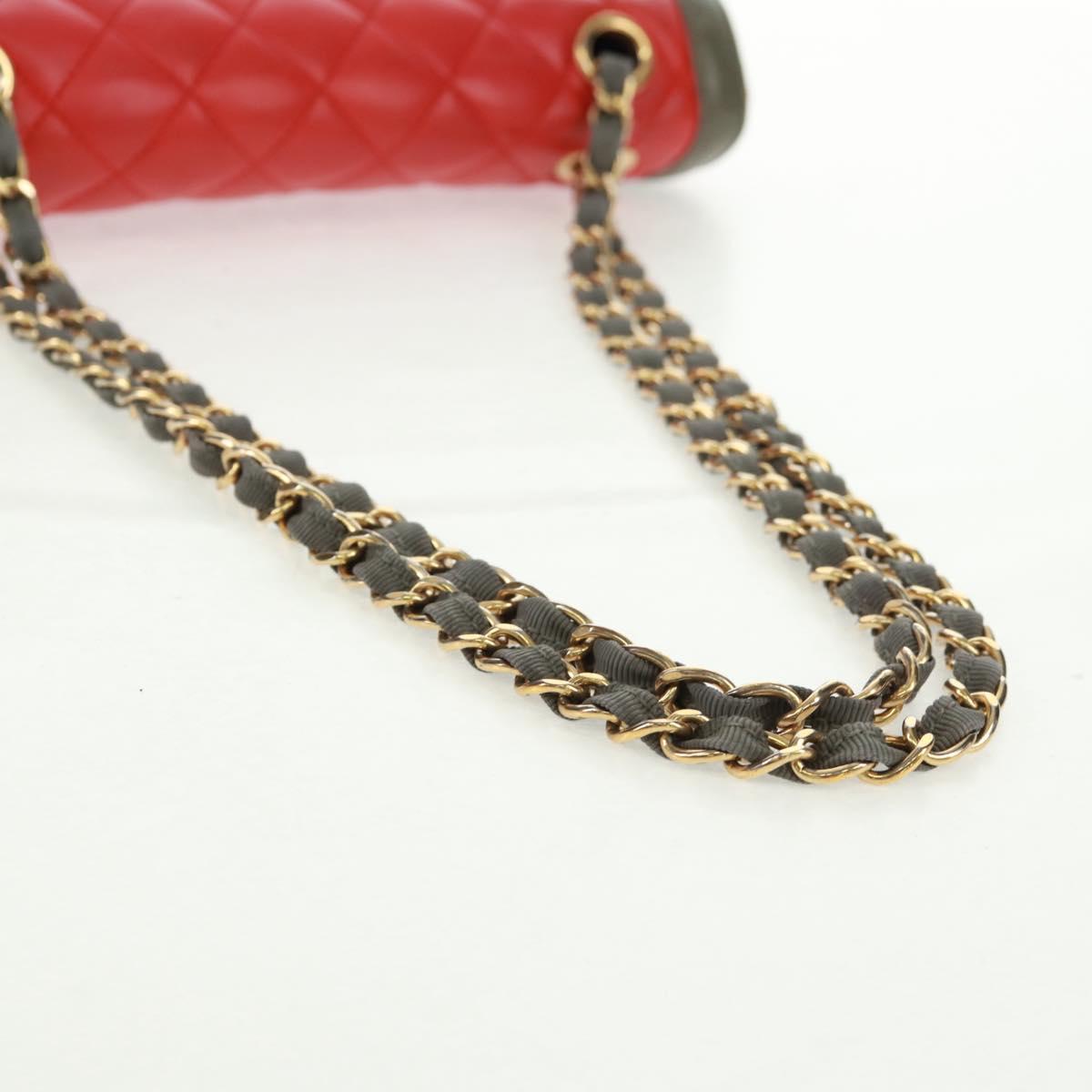 CHANEL Chain Matelasse 23 Shoulder Bag Lamb Skin Red Gold CC Auth 168061V