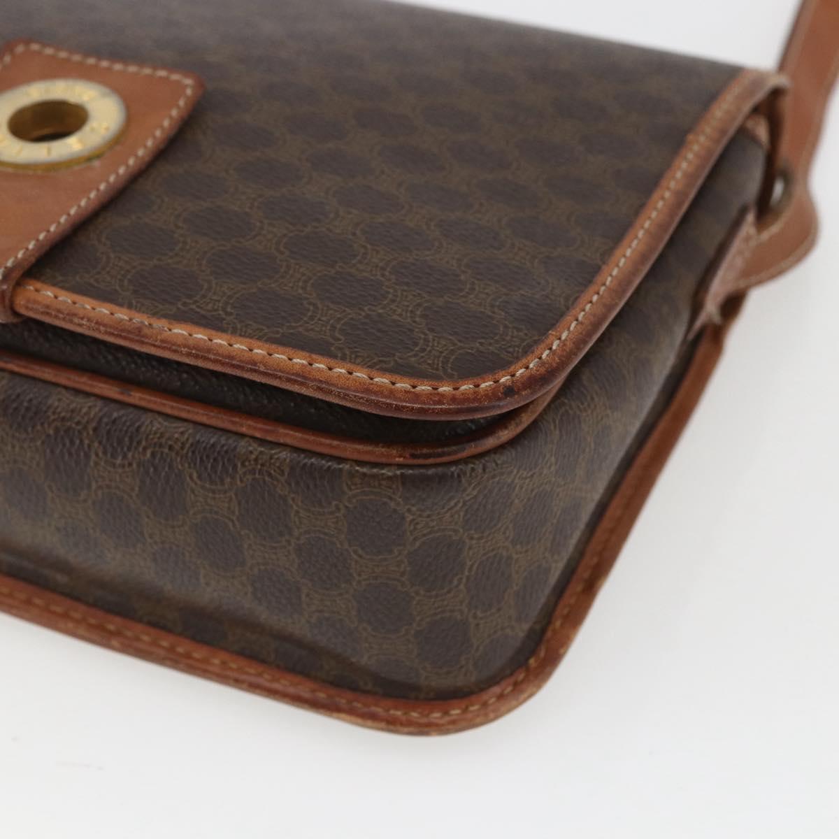 CELINE Macadam Canvas Shoulder Bag PVC Leather Brown Gold Auth 168071