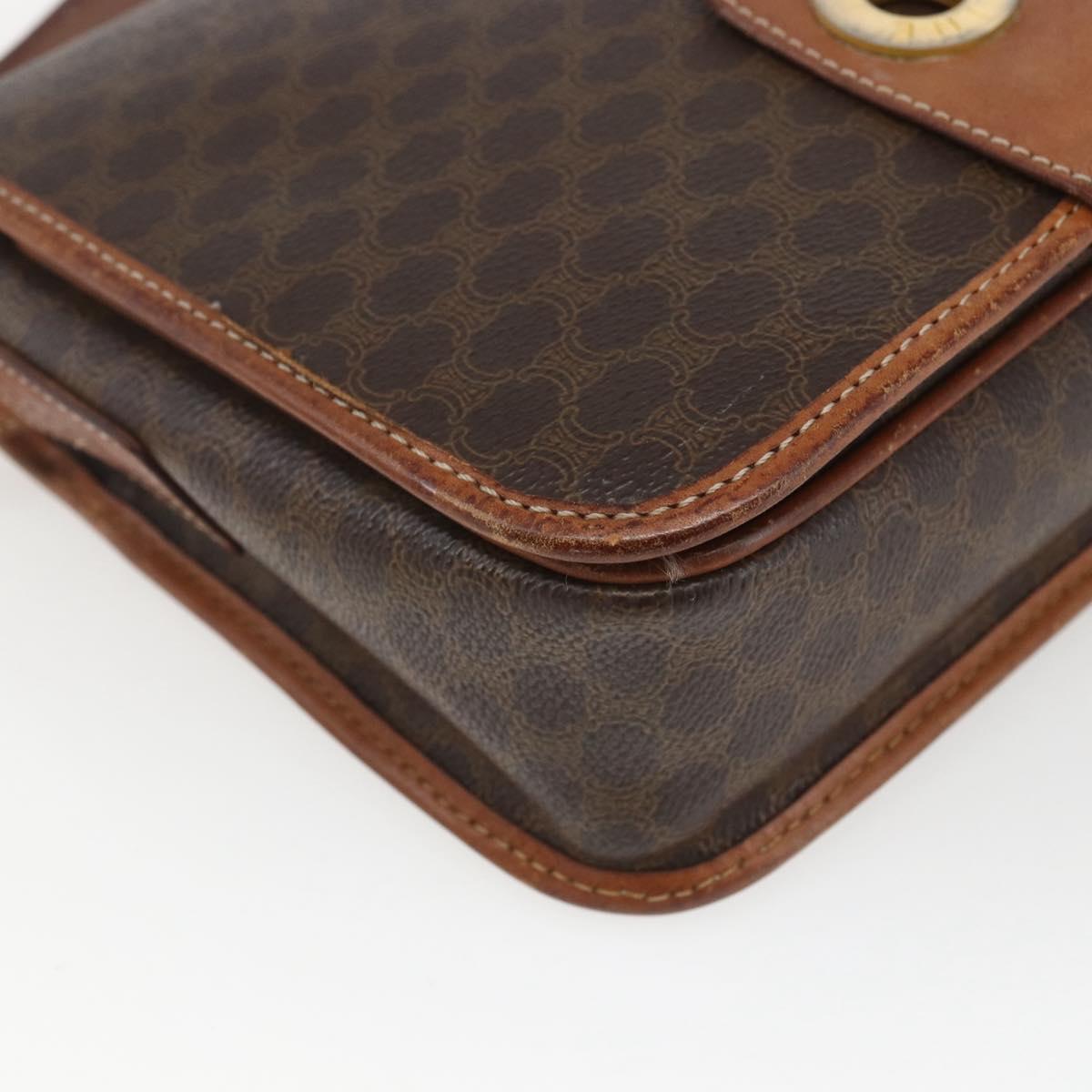 CELINE Macadam Canvas Shoulder Bag PVC Leather Brown Gold Auth 168071