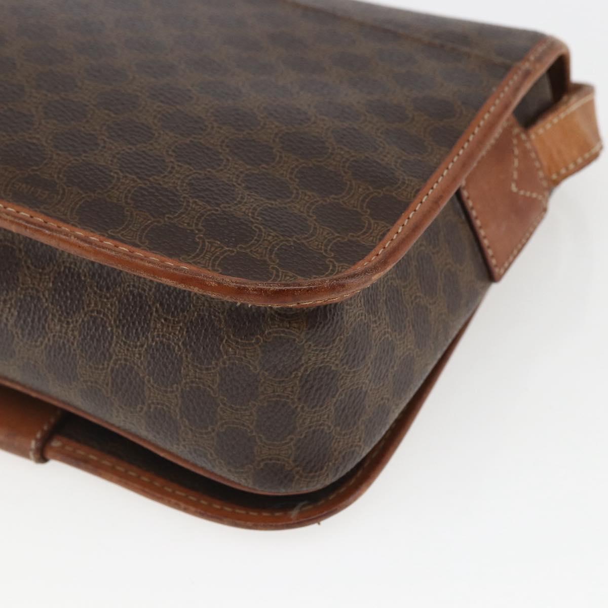 CELINE Macadam Canvas Shoulder Bag PVC Leather Brown Gold Auth 168071