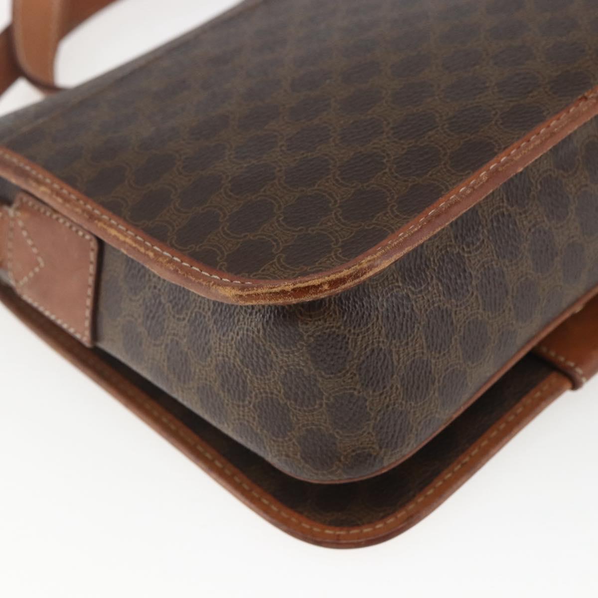 CELINE Macadam Canvas Shoulder Bag PVC Leather Brown Gold Auth 168071