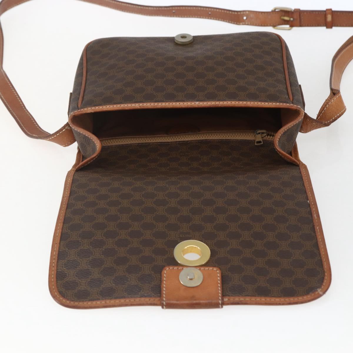 CELINE Macadam Canvas Shoulder Bag PVC Leather Brown Gold Auth 168071