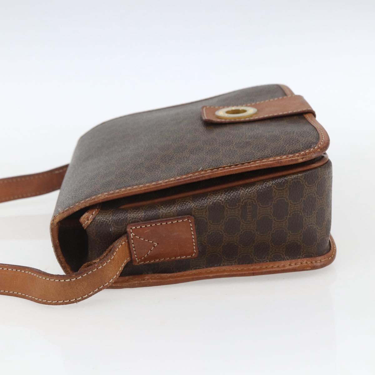 CELINE Macadam Canvas Shoulder Bag PVC Leather Brown Gold Auth 168071