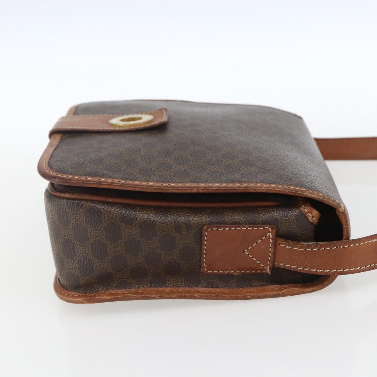 CELINE Macadam Canvas Shoulder Bag PVC Leather Brown Gold Auth 168071