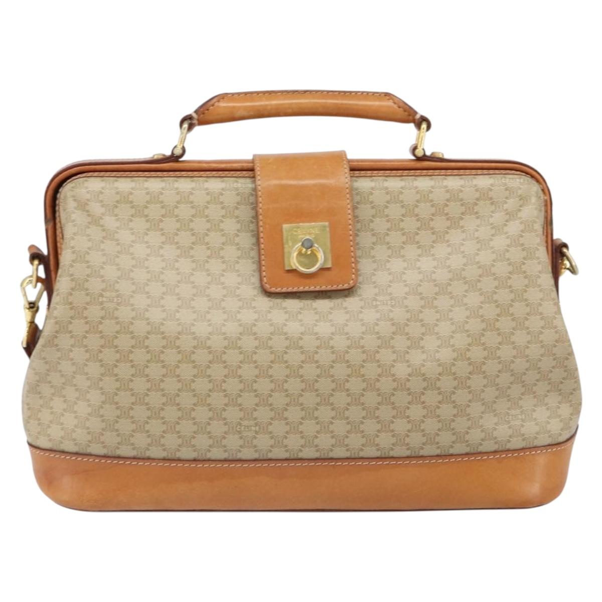 CELINE Macadam Canvas Hand Bag PVC 2way Beige Gold Auth 168082