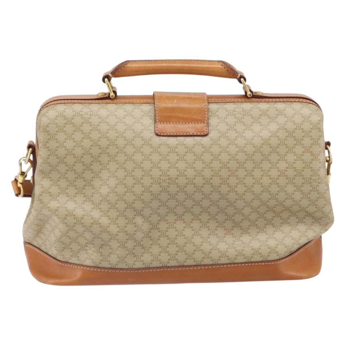 CELINE Macadam Canvas Hand Bag PVC 2way Beige Gold Auth 168082