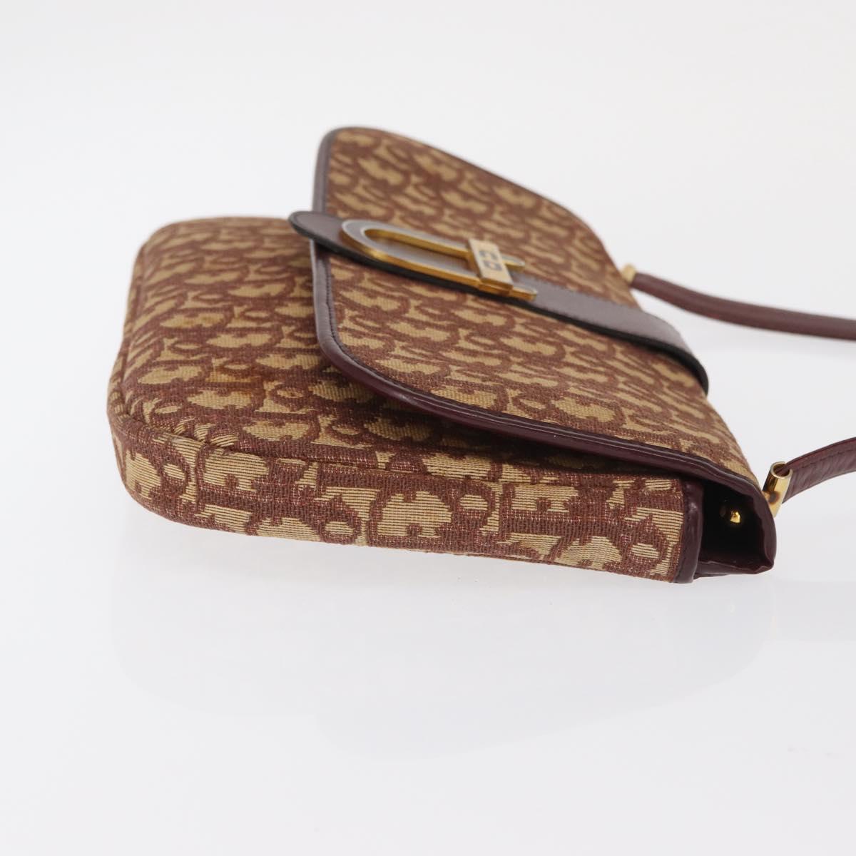 Christian Dior Trotter Canvas Shoulder Bag Red Gold Auth 168083