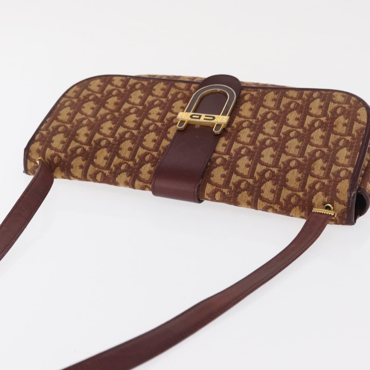 Christian Dior Trotter Canvas Shoulder Bag Red Gold Auth 168083