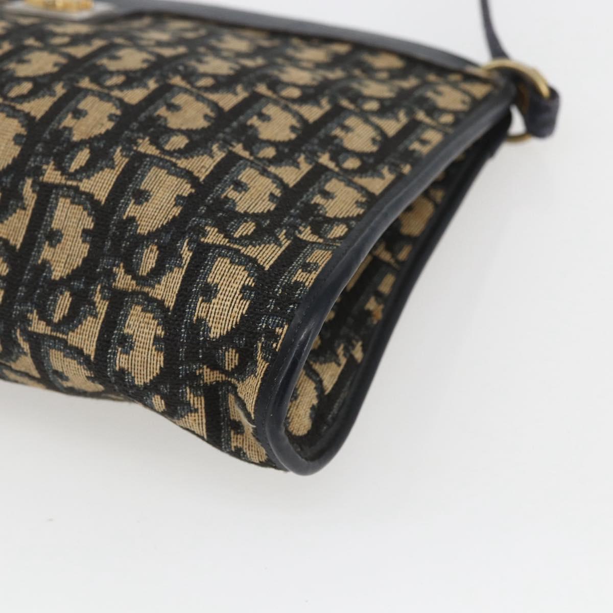 Christian Dior Trotter Canvas Shoulder Bag Navy Gold Auth 168085