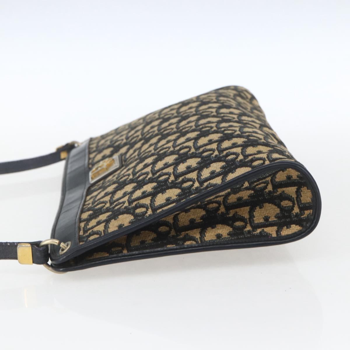 Christian Dior Trotter Canvas Shoulder Bag Navy Gold Auth 168085