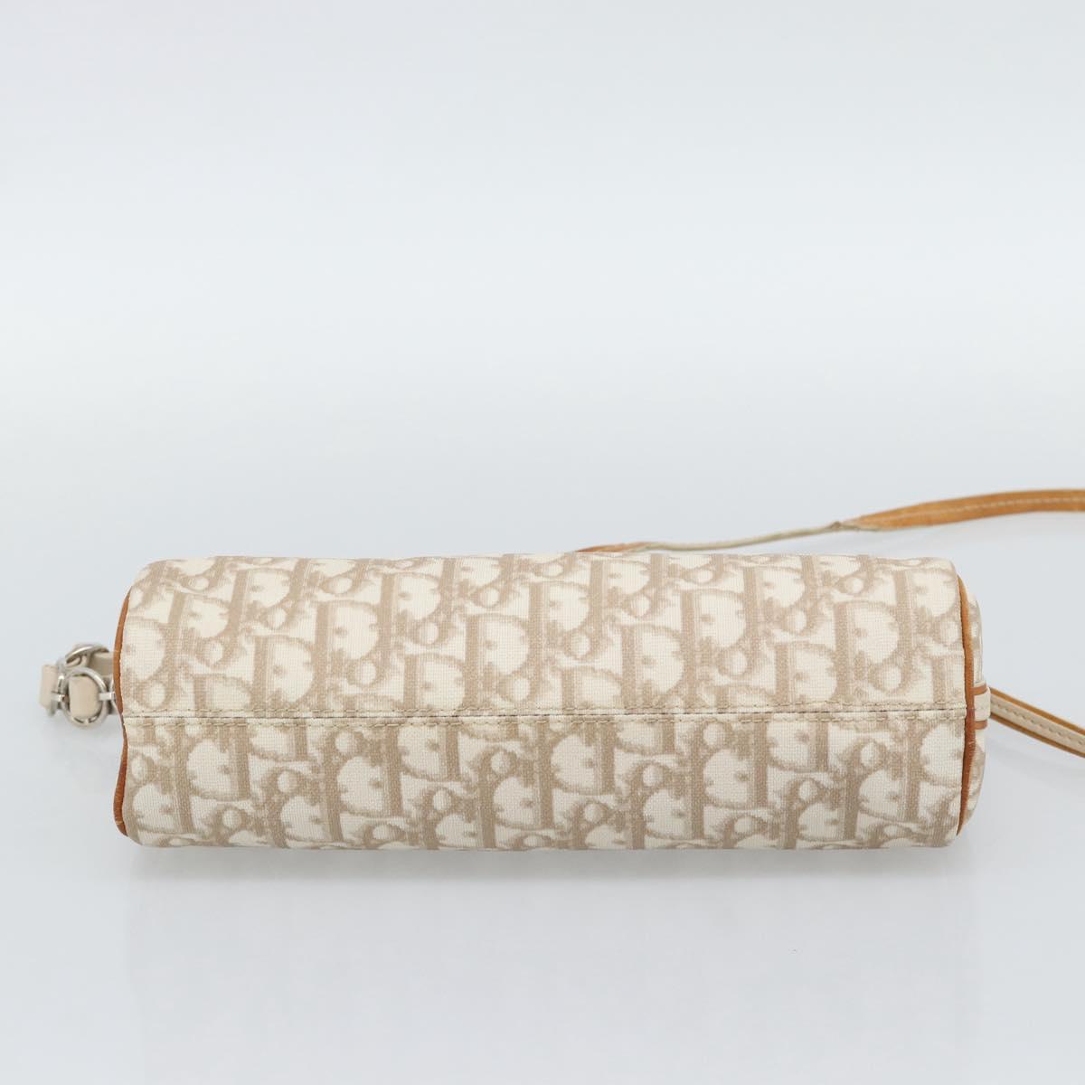 Christian Dior Trotter Canvas Romantic Bag PVC Beige Silver Auth 168086