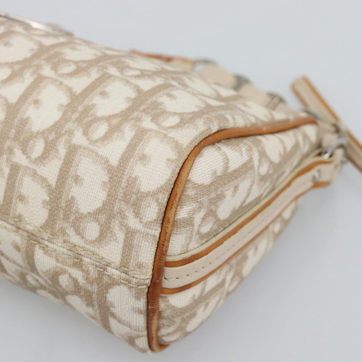 Christian Dior Trotter Canvas Romantic Bag PVC Beige Silver Auth 168086