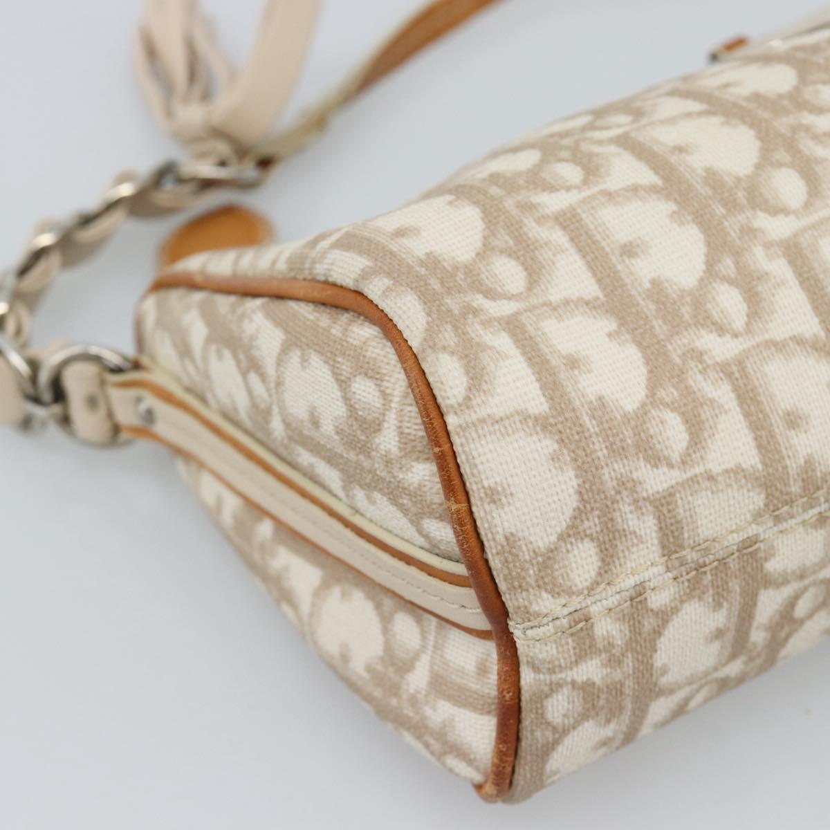 Christian Dior Trotter Canvas Romantic Bag PVC Beige Silver Auth 168086