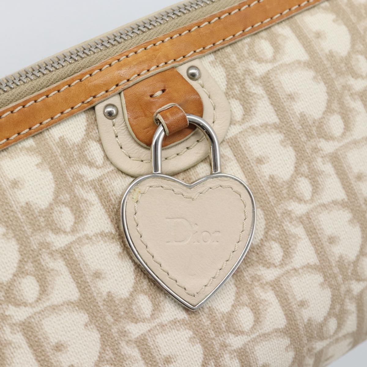 Christian Dior Trotter Canvas Romantic Bag PVC Beige Silver Auth 168086