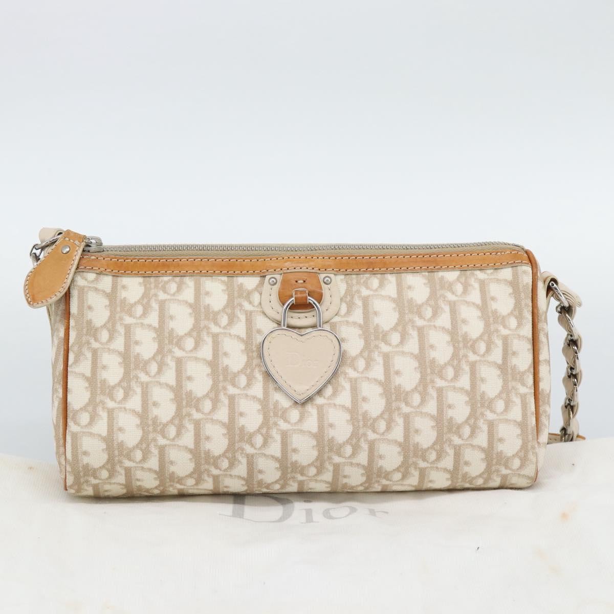 Christian Dior Trotter Canvas Romantic Bag PVC Beige Silver Auth 168086