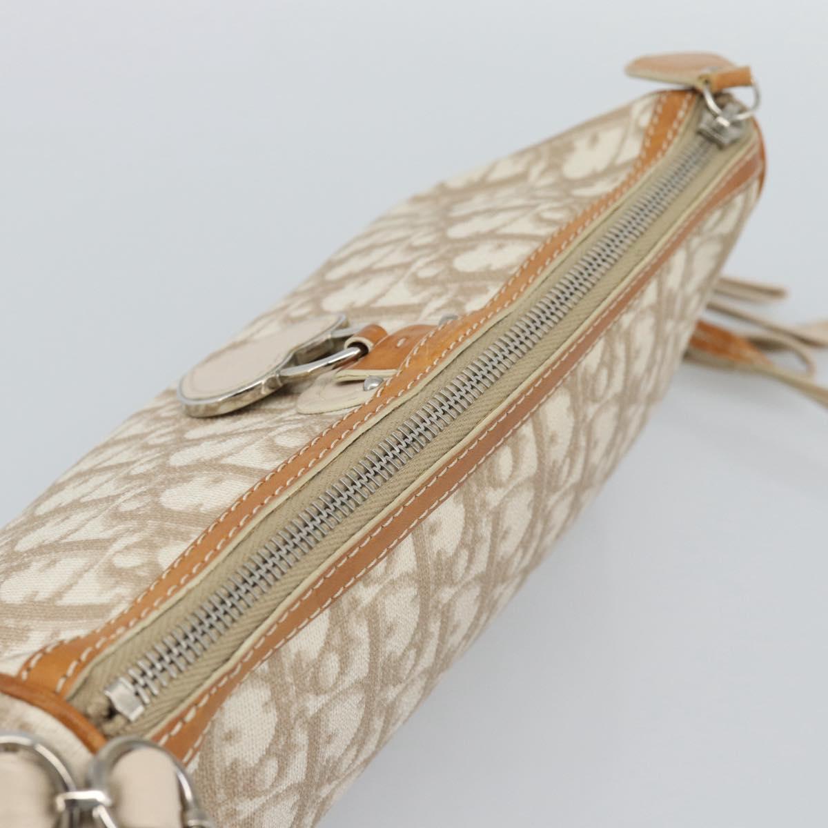 Christian Dior Trotter Canvas Romantic Bag PVC Beige Silver Auth 168086