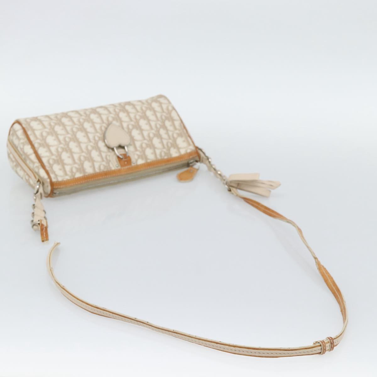 Christian Dior Trotter Canvas Romantic Bag PVC Beige Silver Auth 168086