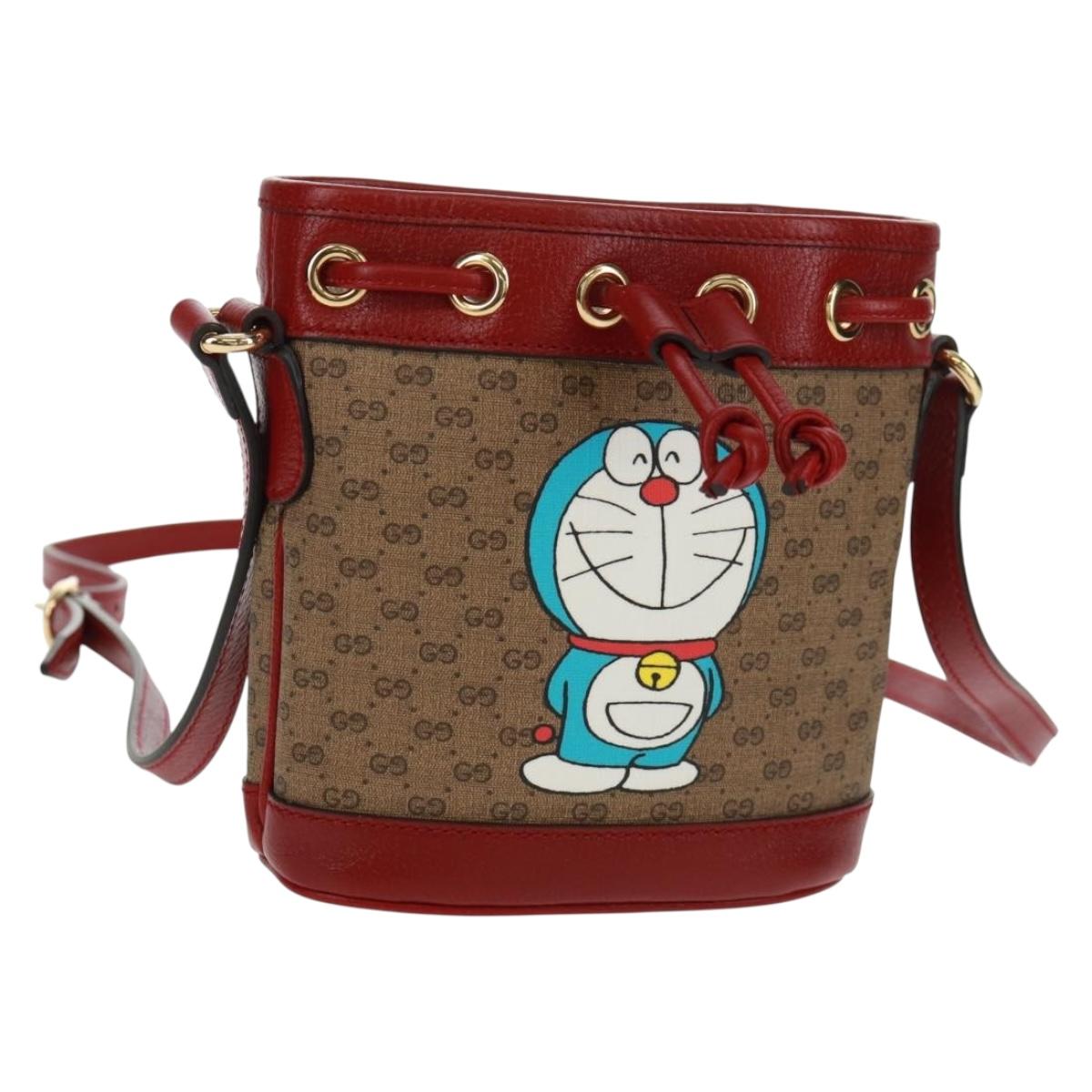 GUCCI Doraemon Micro GG Supreme Shoulder Bag PVC Beige Gold 647801 Auth 168092M