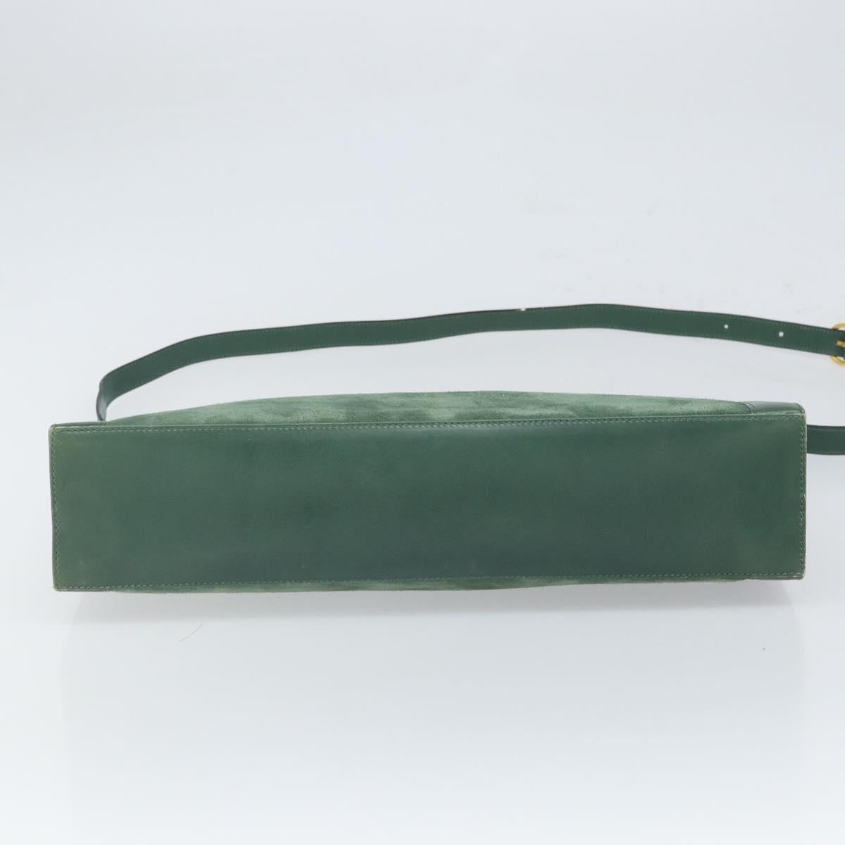 Salvatore Ferragamo Gancini Hand Bag Suede 2way Green Gold Auth 168093V