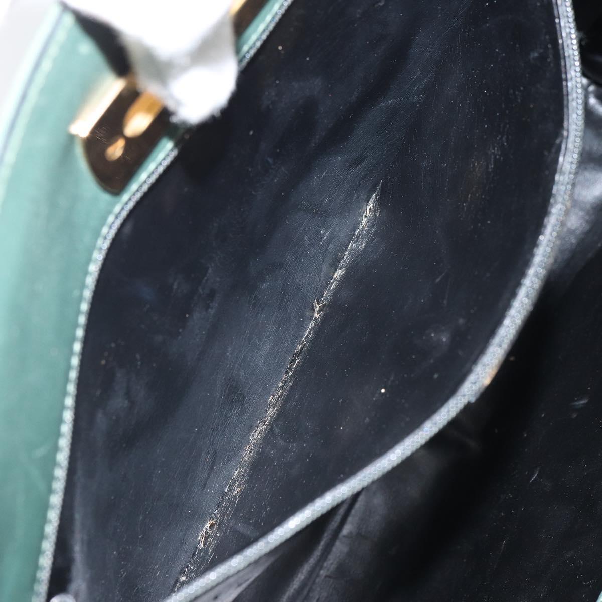 Salvatore Ferragamo Gancini Hand Bag Suede 2way Green Gold Auth 168093V