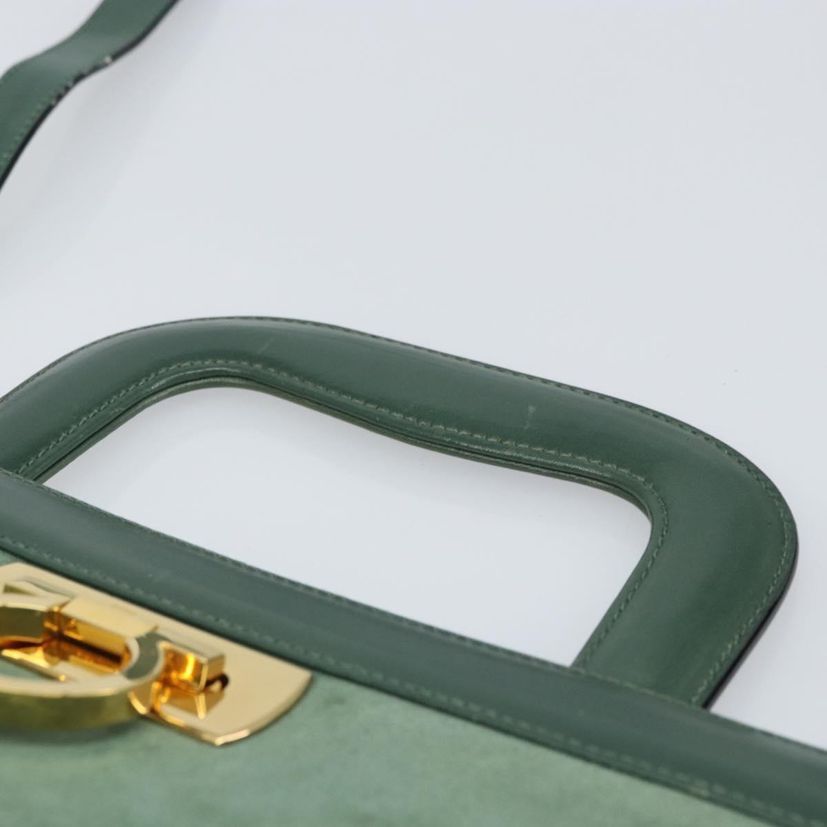 Salvatore Ferragamo Gancini Hand Bag Suede 2way Green Gold Auth 168093V