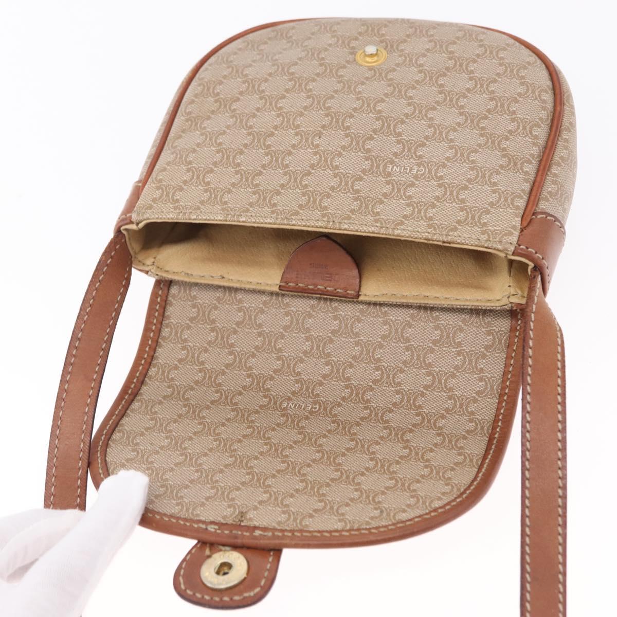 CELINE Macadam Canvas Shoulder Bag PVC Beige Gold Auth 168102