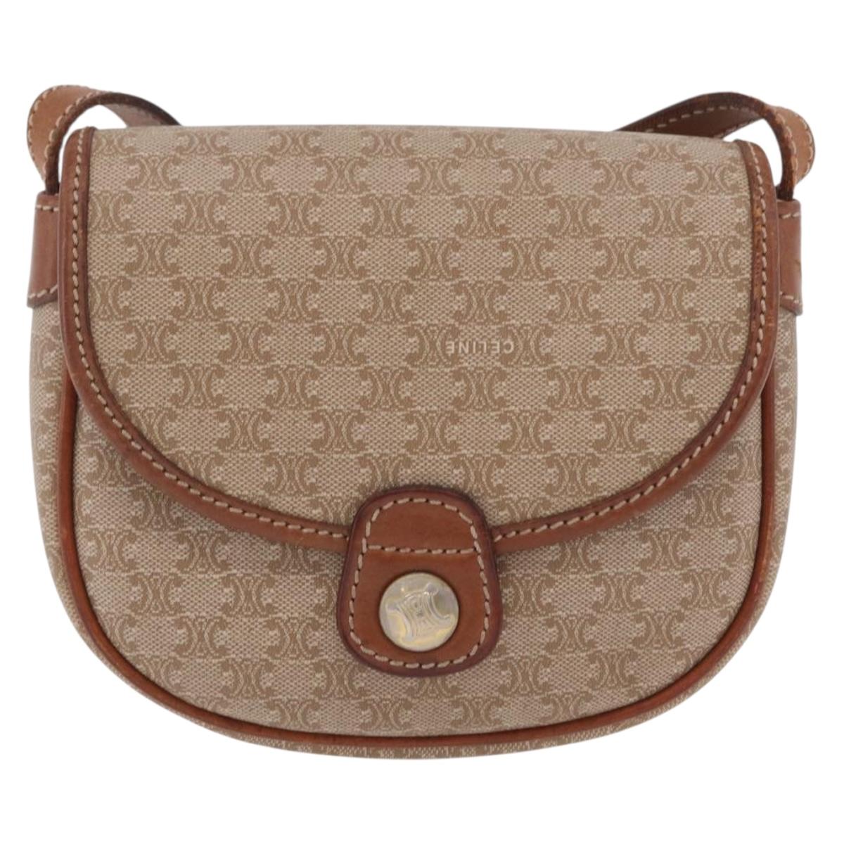 CELINE Macadam Canvas Shoulder Bag PVC Beige Gold Auth 168102