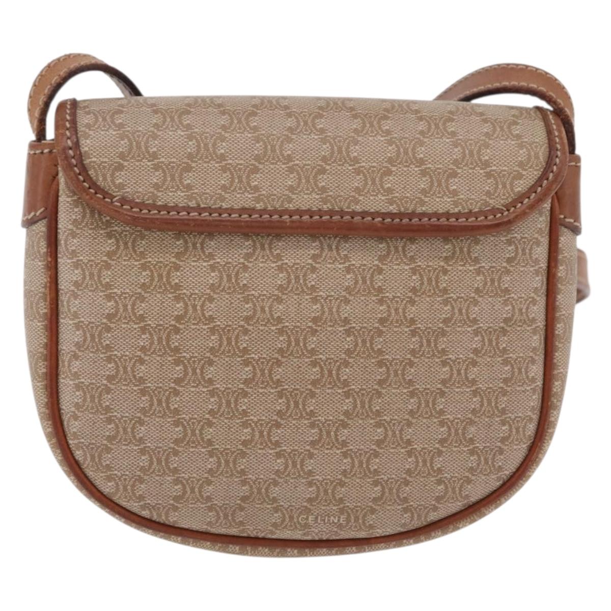CELINE Macadam Canvas Shoulder Bag PVC Beige Gold Auth 168102